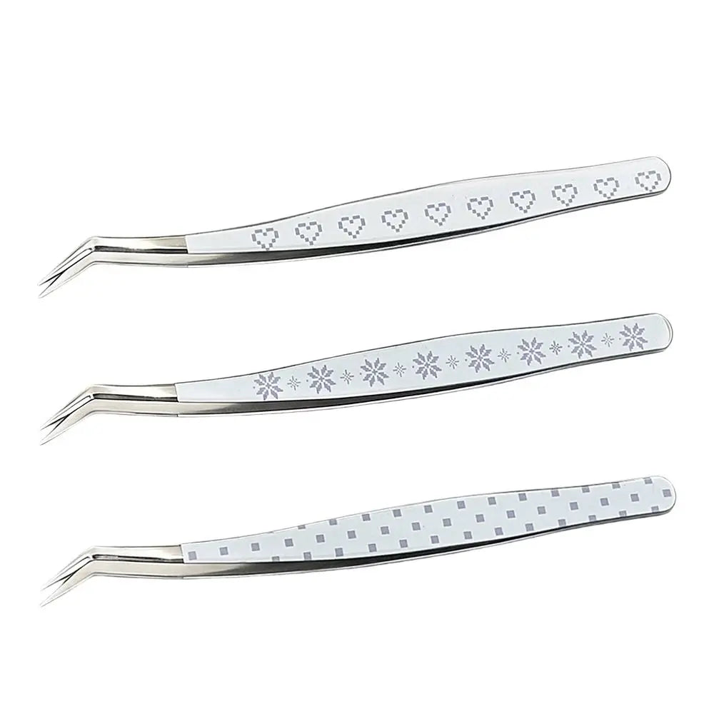 Curved Stainless Steel Eyelash Tweezers | Cartoon Pattern Design Eyelash Tweezers QXL