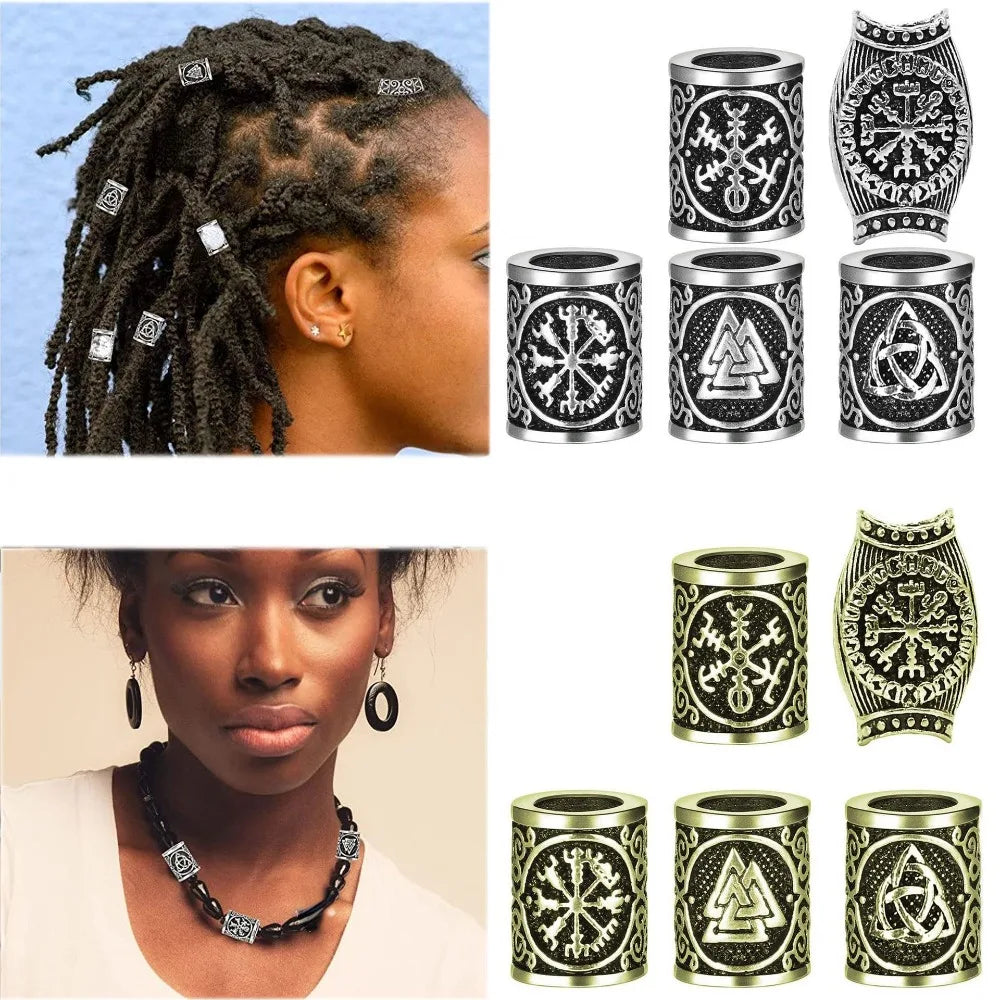 5-Pack Viking Rune Dreadlock & Beard Beads | DIY Braiding Hair & Beard Beads QXL