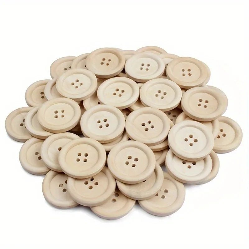 50-Pack Natural Wooden Buttons 4-Hole | Sewing & DIY Crafts Wooden Craft Buttons QXL