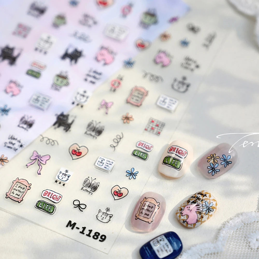 5D Nail Art Stickers | Cartoon Cats Bunny Butterfly Decals Nail Art Stickers QXL