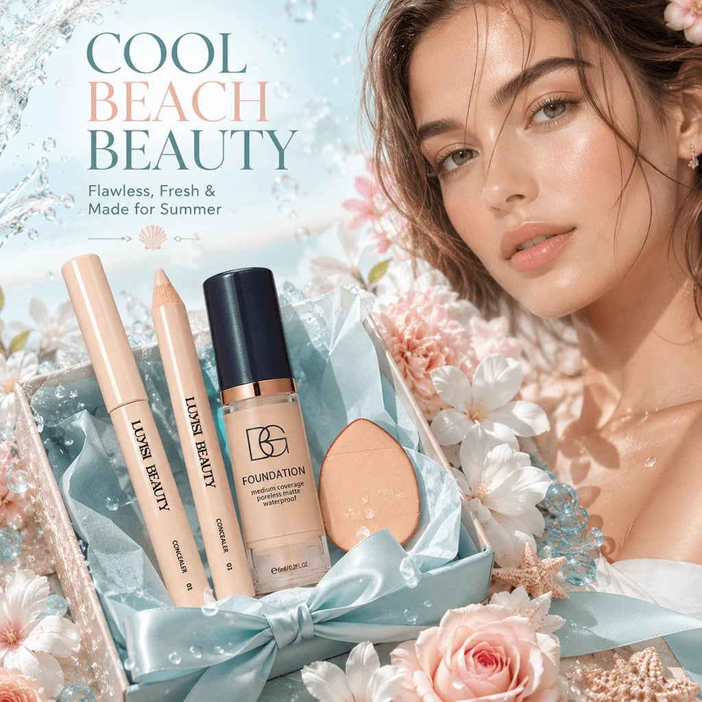 3-Piece Makeup Set: Concealer, Liquid Foundation & Puff Kit Foundation Makeup Set QXL