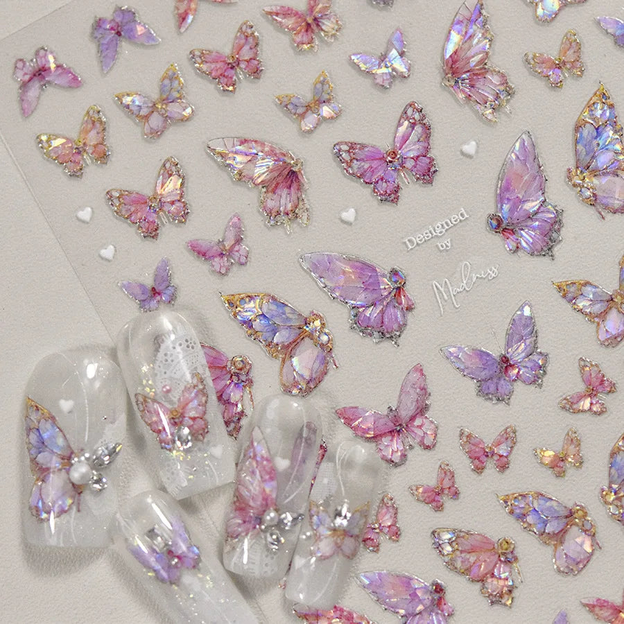 5D Aurora Butterfly Nail Art Stickers | Self-Adhesive Decals Nail Art Stickers QXL
