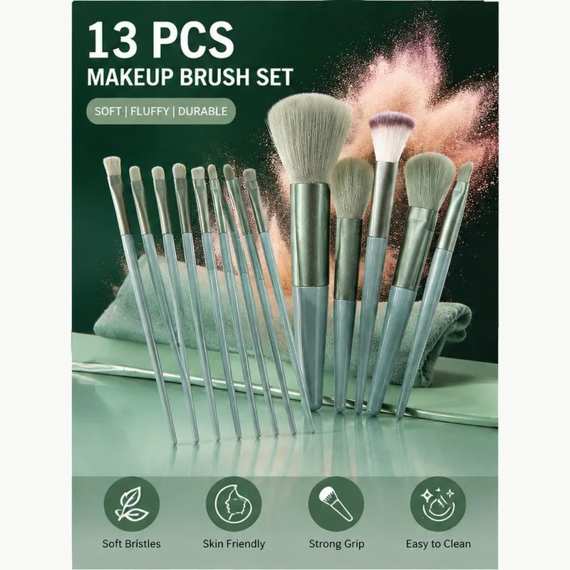 13-Piece Makeup Brush Set with Pouch | Soft Synthetic Bristles Makeup Brush Set QXL