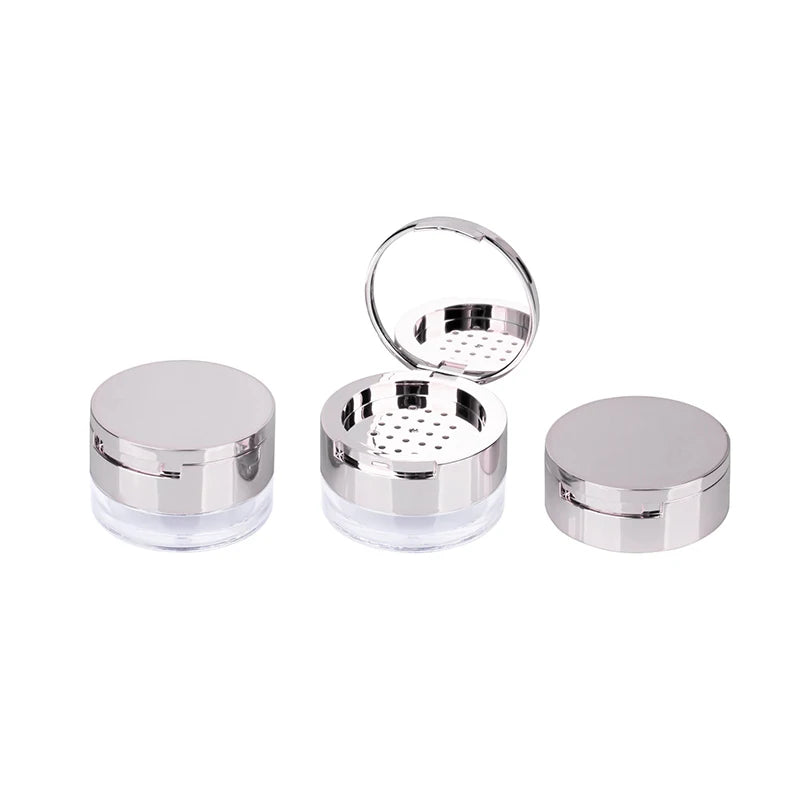 6g Empty Loose Powder Container with Sifter & Mirror | Travel Cosmetic Powder Jar QXL Silver