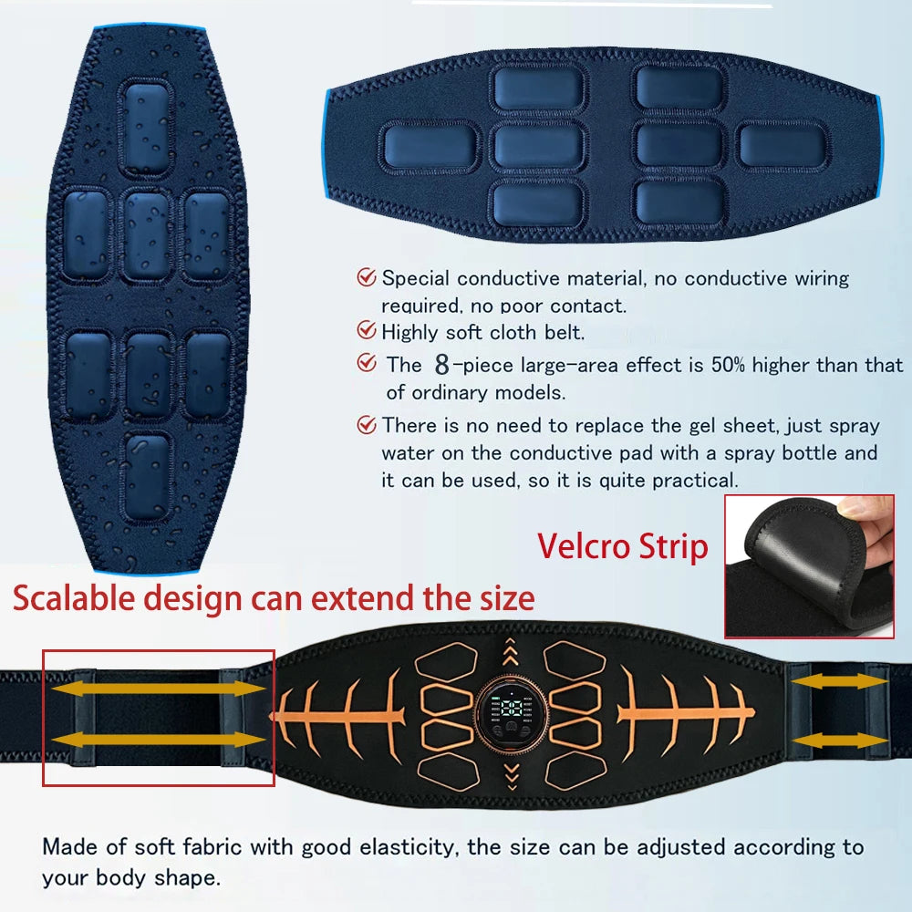 Smart EMS Abs Toning Belt | 10 Modes, USB-C Rechargeable EMS Abs Toning Belt QXL