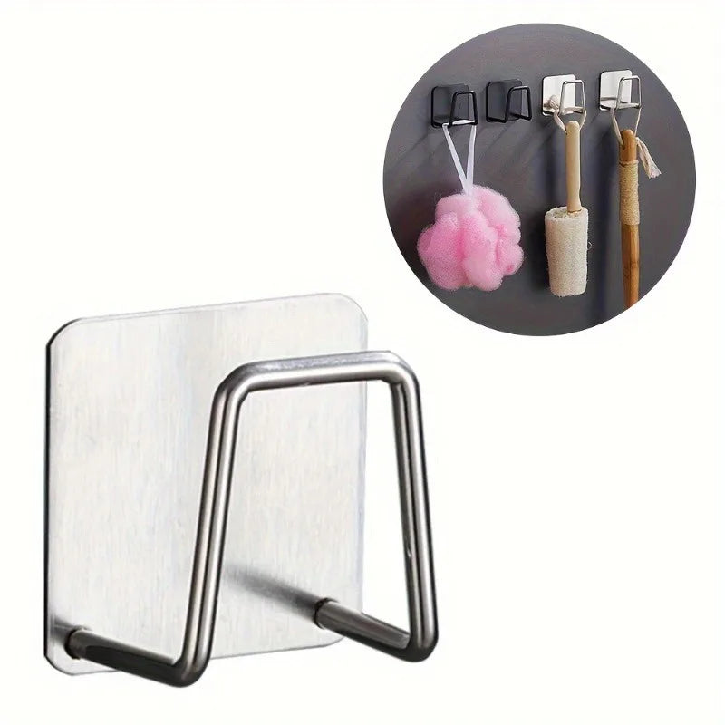 No-Drill Wall-Mount Sponge Drain Rack | Stainless Steel Hook Sink Sponge Holder QXL