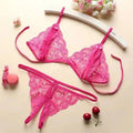 Women's Lace Transparent Three-Piece Lingerie Set Lingerie Set QXL One Size Rose Red