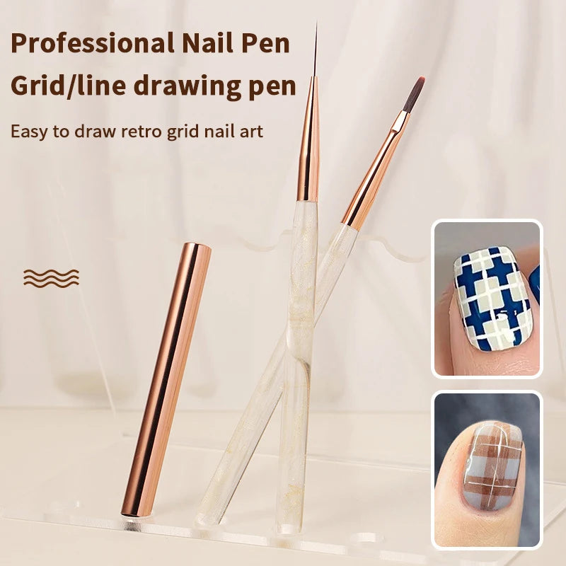 French Plaid Nail Art Brush Set | Grid & Line Drawing Pen Nail Art Brush QXL