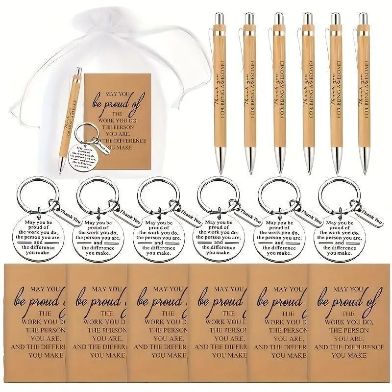 6-Set Teacher Appreciation Gift | Journals, Bamboo Pens & Keychains Appreciation Gift Set QXL 24pcs 6sets