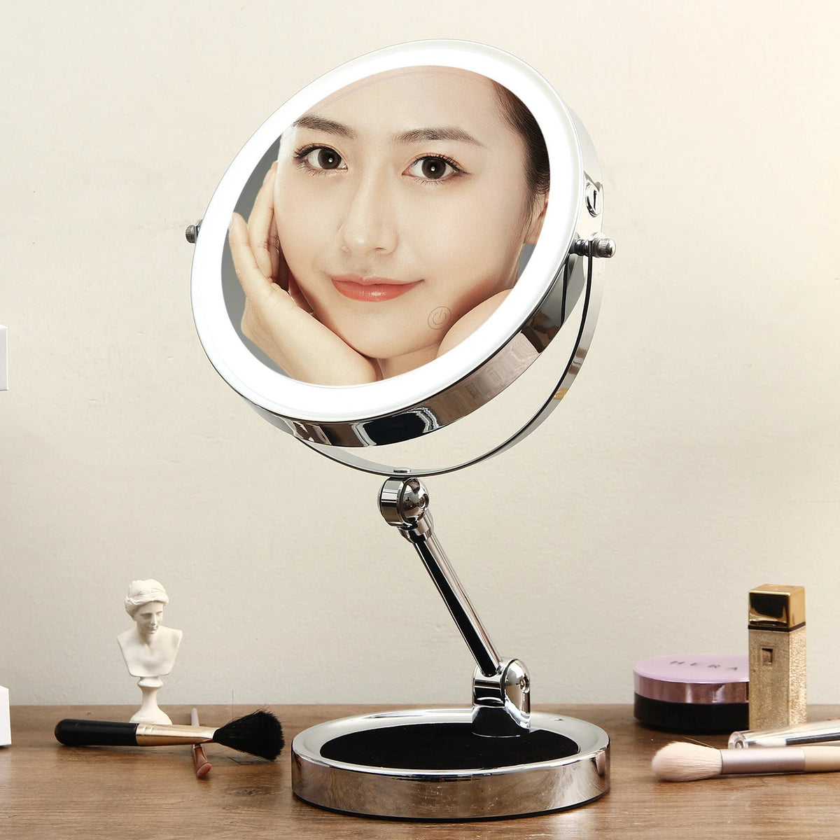 8" Lighted Makeup Mirror | 5x 7x 10x Magnification, 3 Colors Lighted Vanity Mirror QXL