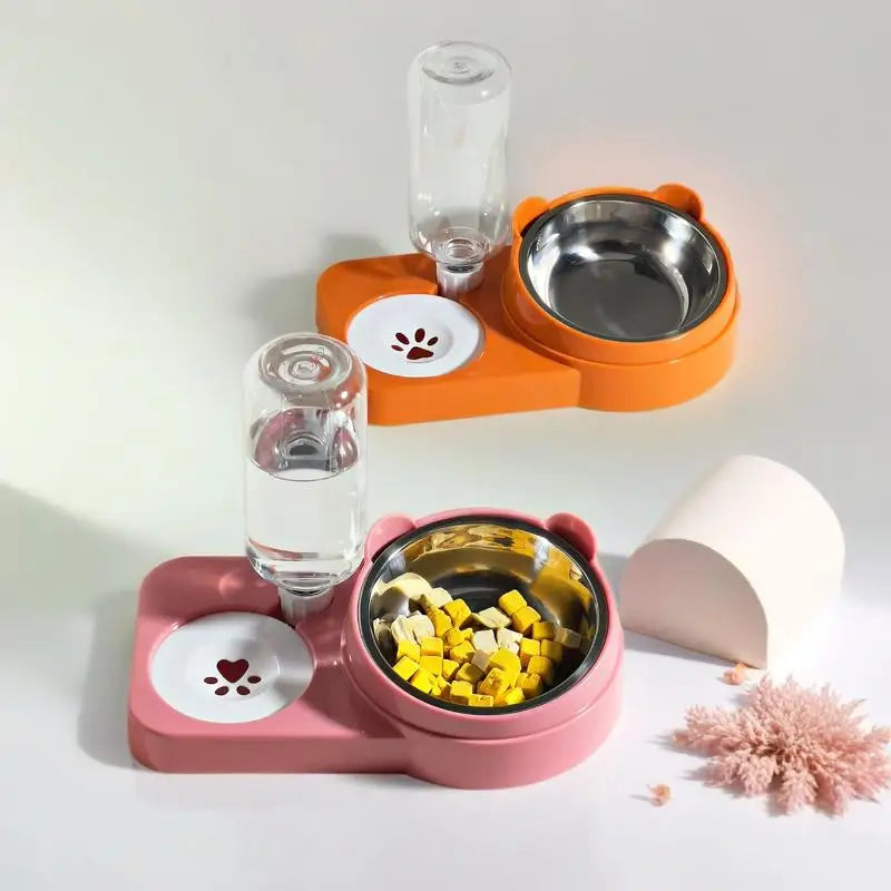 Double Bowl Anti-Spill Pet Feeder | Cat & Dog Food Dish Pet Double Bowl Feeder QXL