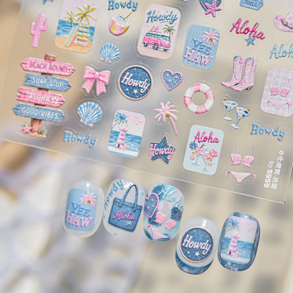 Island Vacation 5D Nail Stickers | Beach Tropical Decals Nail Stickers QXL