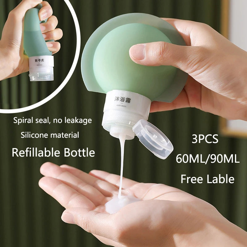 3-Pack Silicone Refillable Travel Bottles 60ml/90ml Set Travel Bottle Set QXL