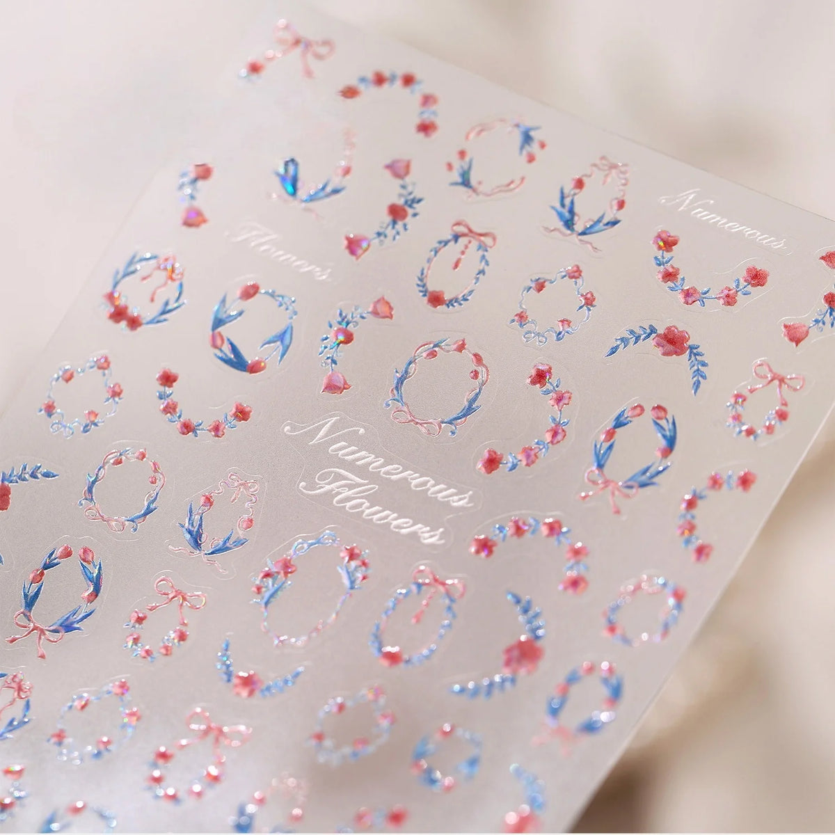 5D Watercolor Wreath Nail Stickers | Holographic Floral Decals Nail Art Stickers QXL
