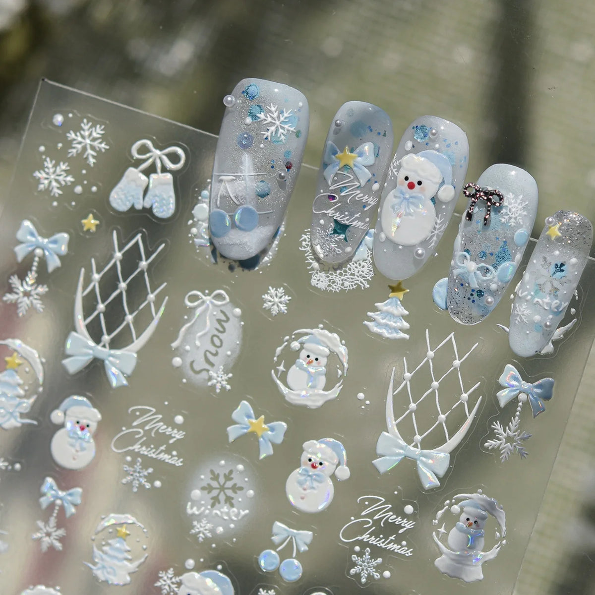 Christmas 5D Nail Stickers – Snowman & Snowflake Decals Nail Art Stickers QXL