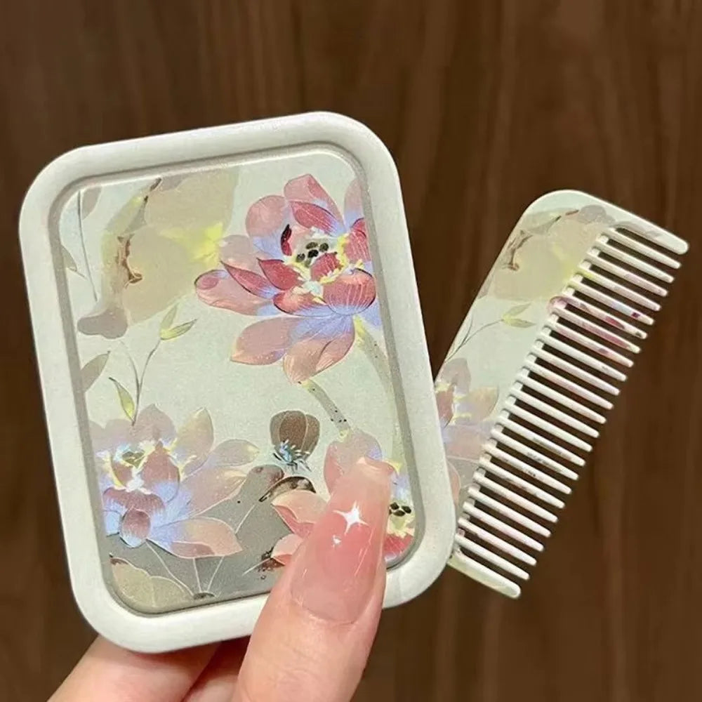 Lotus Folding Pocket Mirror with Comb | Compact Makeup Mirror Compact Makeup Mirror QXL