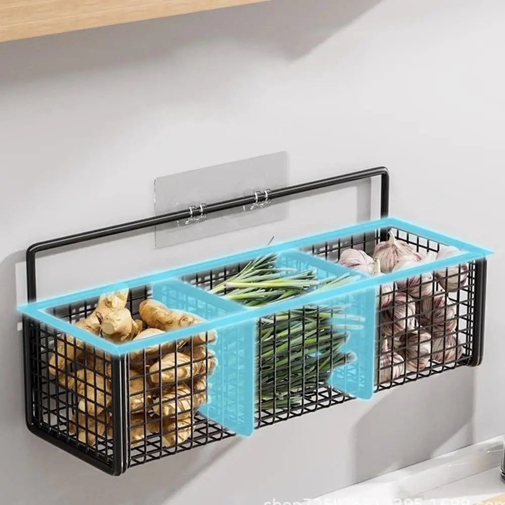Wall-Mounted Iron Storage Basket Rack | Kitchen & Bath Organizer Wall Storage Rack QXL