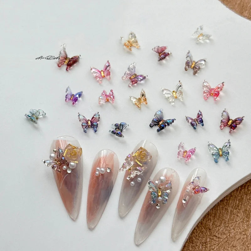 30-Pack 3D Butterfly Nail Charms | Resin Bowknot Decorations Nail Art Charms QXL