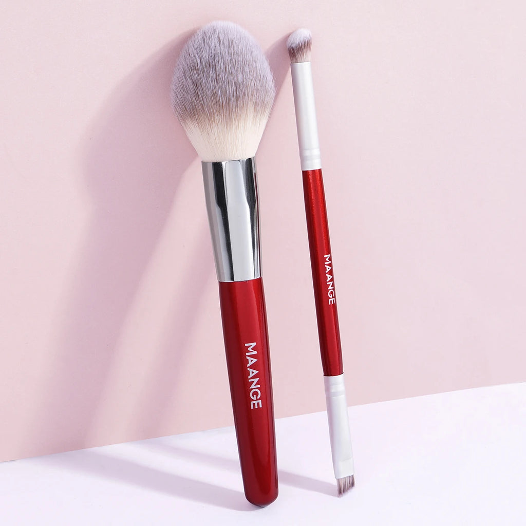MAANGE 2-Pc Soft Synthetic Makeup Brush Set | Blush & Highlight Makeup Brush Set QXL Red