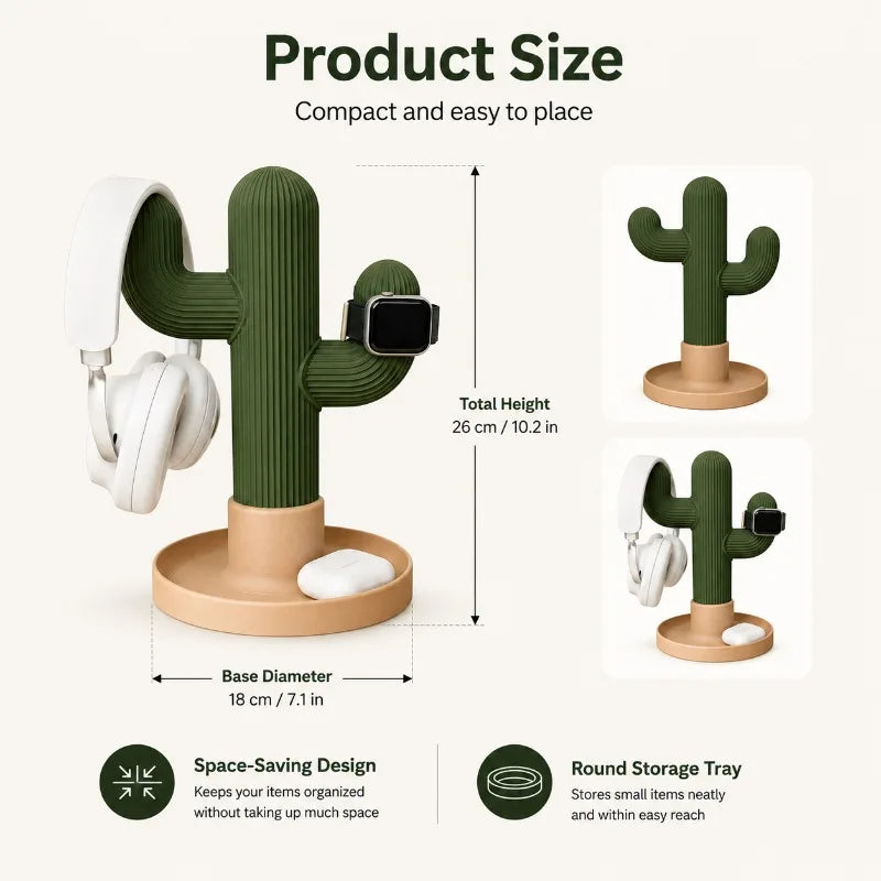 Cactus Headphone Stand & Desk Organizer | Watch & Earbud Tray Headphone Desk Stand QXL