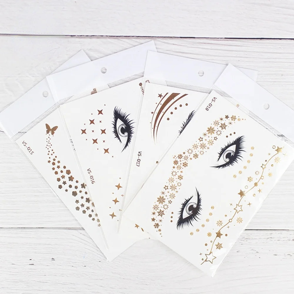 Golden Face Temporary Tattoo Sticker | Festival Eye Decal Temporary Face Tattoo QXL