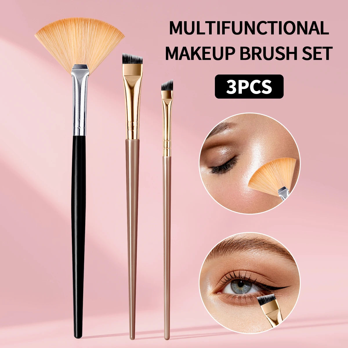 KOSSHOW 3-Pc Highlighter & Angled Eyeliner Brush Set Makeup Brush Set QXL black