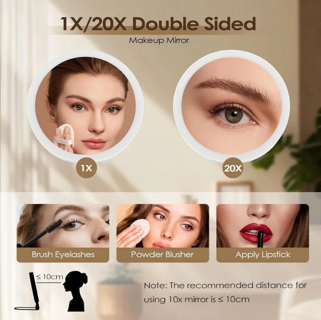 LED Vanity Mirror 10x Magnifying | 3-Color Touch Dimmer USB LED Vanity Mirror QXL