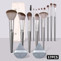 KOSSHOW 17-Pc Grey Makeup Brush Set with PU Travel Pouch Makeup Brush Set QXL Silver