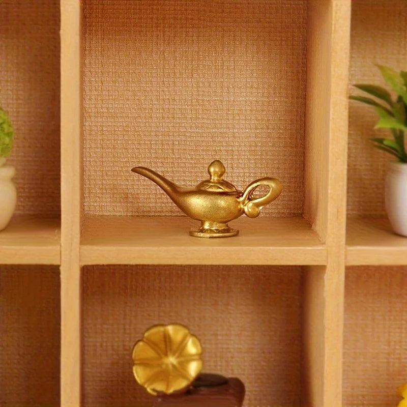 2-Pack Dollhouse Mini Golden Teapot Decorations | Resin Dollhouse Miniature QXL