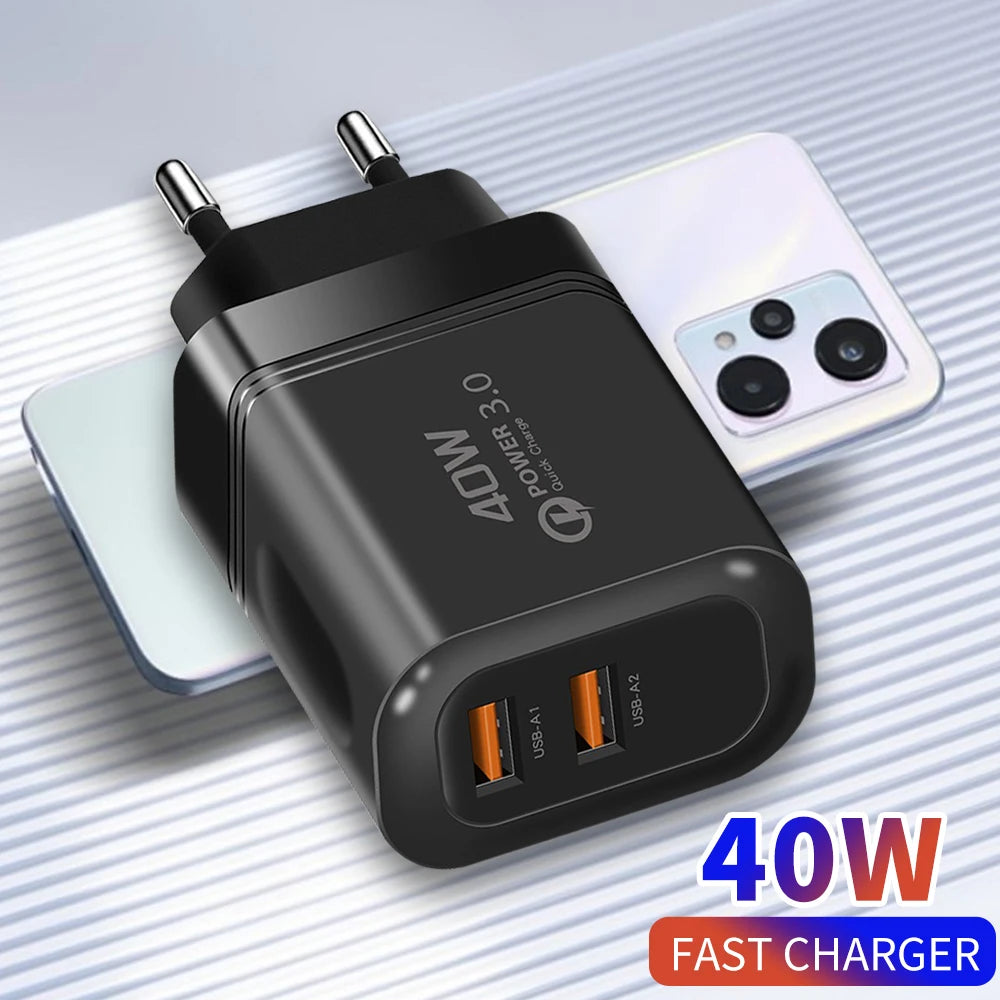 40W Dual USB Fast Charger Wall Adapter | EU & US Plug USB Wall Charger QXL