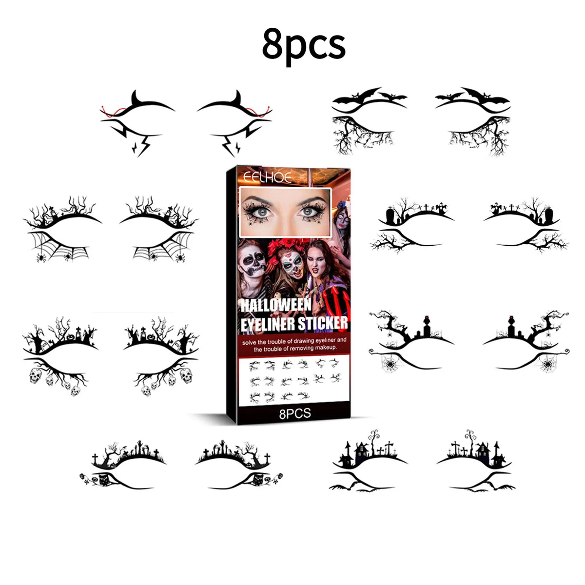Halloween Eye Makeup Stickers | Waterproof Temporary Tattoos 4/8pc Eye Makeup Stickers QXL No.3 set China Mainland