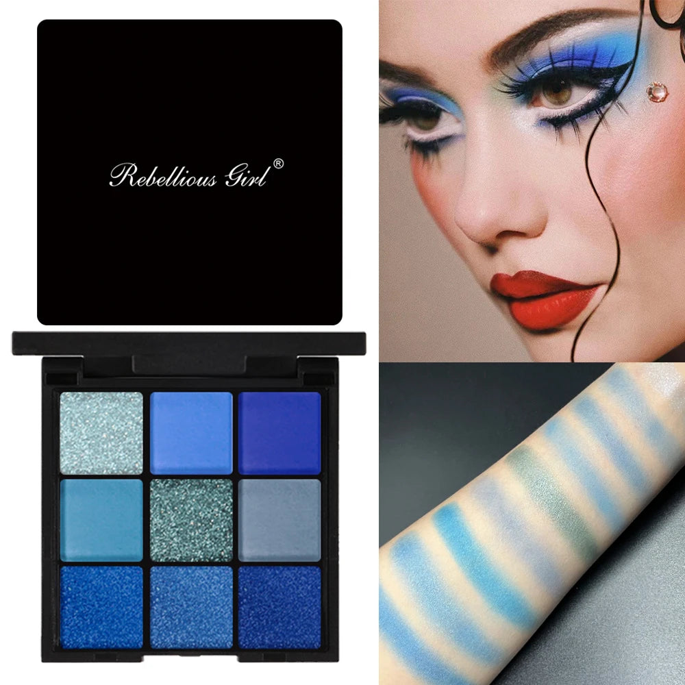VERONNI 9-Color Blue Eyeshadow Palette | Matte Glitter Shimmer Eyeshadow Palette QXL 9 Colors Blue
