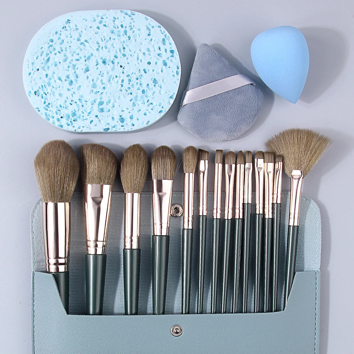 18-Piece Dark Green Makeup Brush Kit with Storage Bag Makeup Brush Set QXL