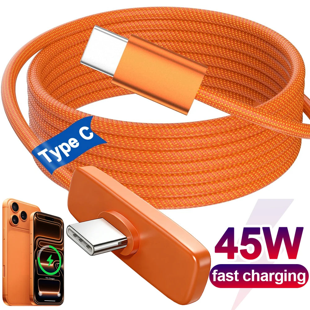 45W Right Angle USB-C Nylon Braided Fast Charging Cable USB-C Charging Cable QXL