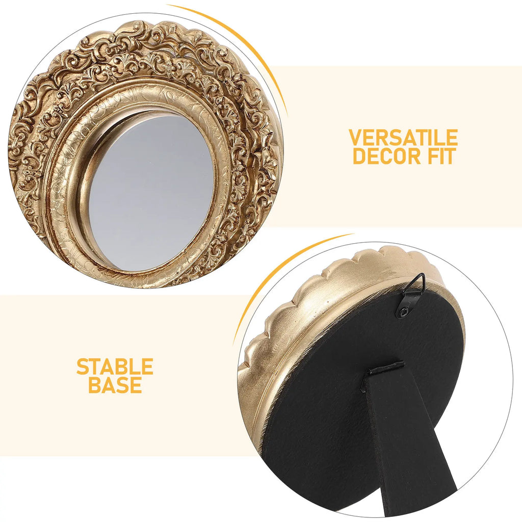 8-Inch Golden Vintage Round Embossed Makeup Hand Mirror Decorative Hand Mirror QXL
