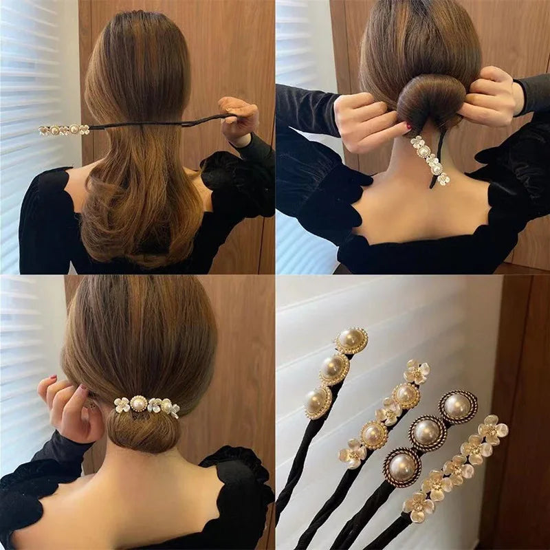 Pearl Flower Clip Bun Twister | Vintage Hair Braider Tool Hair Bun Twister QXL
