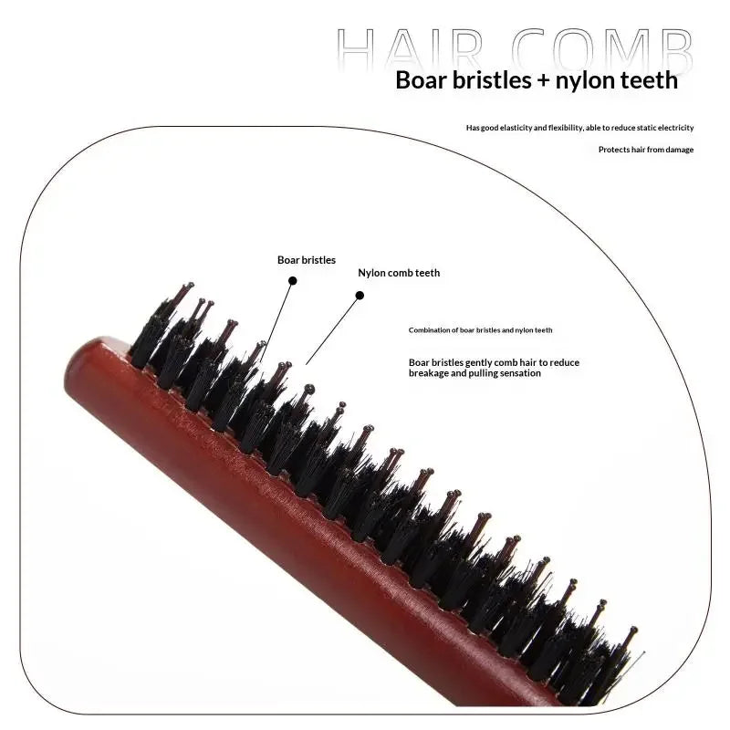 3-Row Boar Bristle Teasing Comb | Wooden Handle, All Hair Boar Bristle Comb QXL