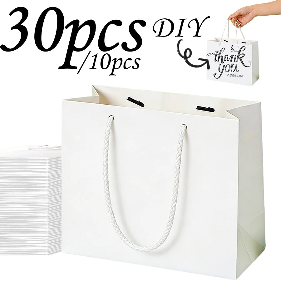 White Kraft Paper Gift Bags with Handles | 10 & 30-Pack Kraft Paper Gift Bags QXL