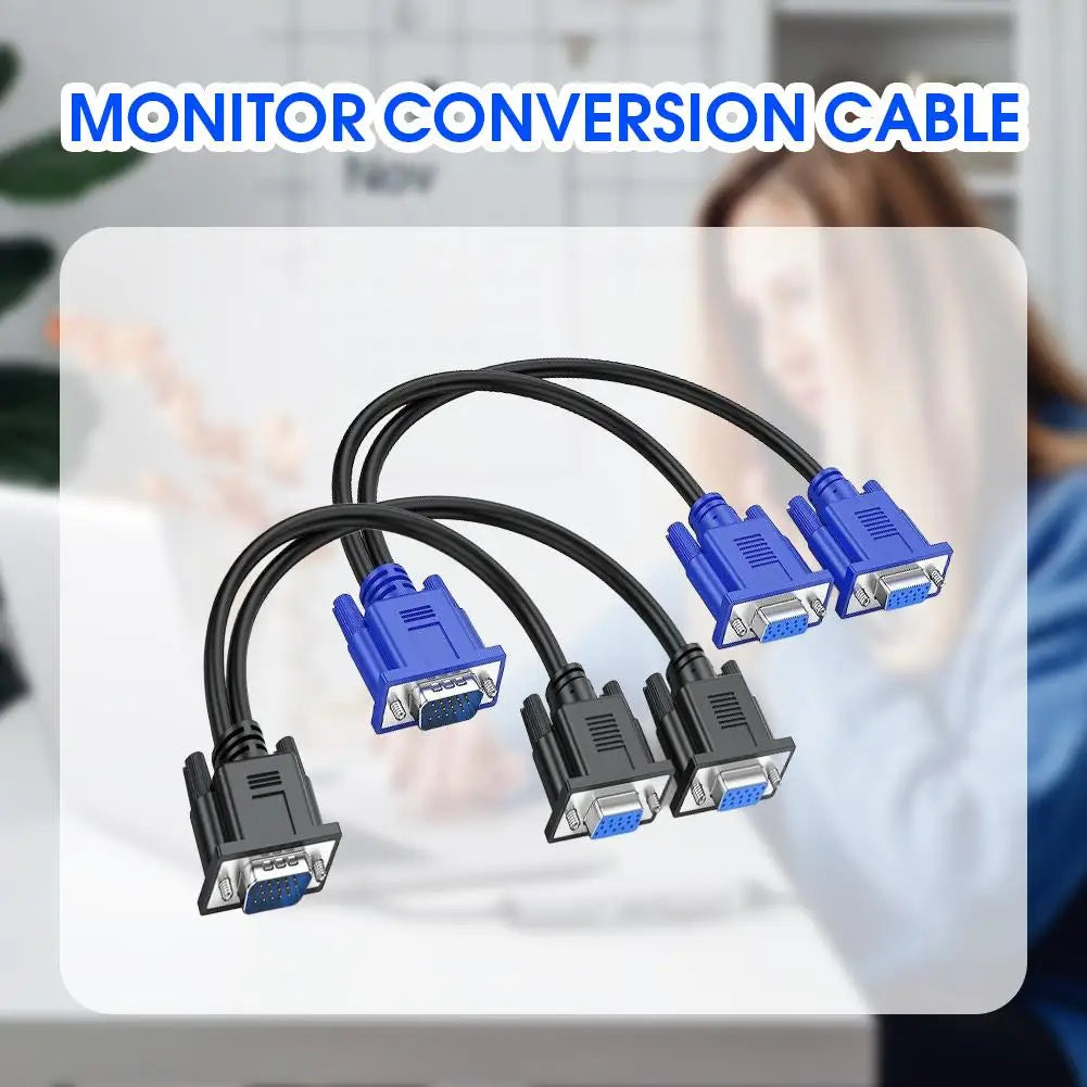 VGA Splitter Y Cable 1 Male to 2 Female | 1080P Screen Dup VGA Splitter Cable QXL