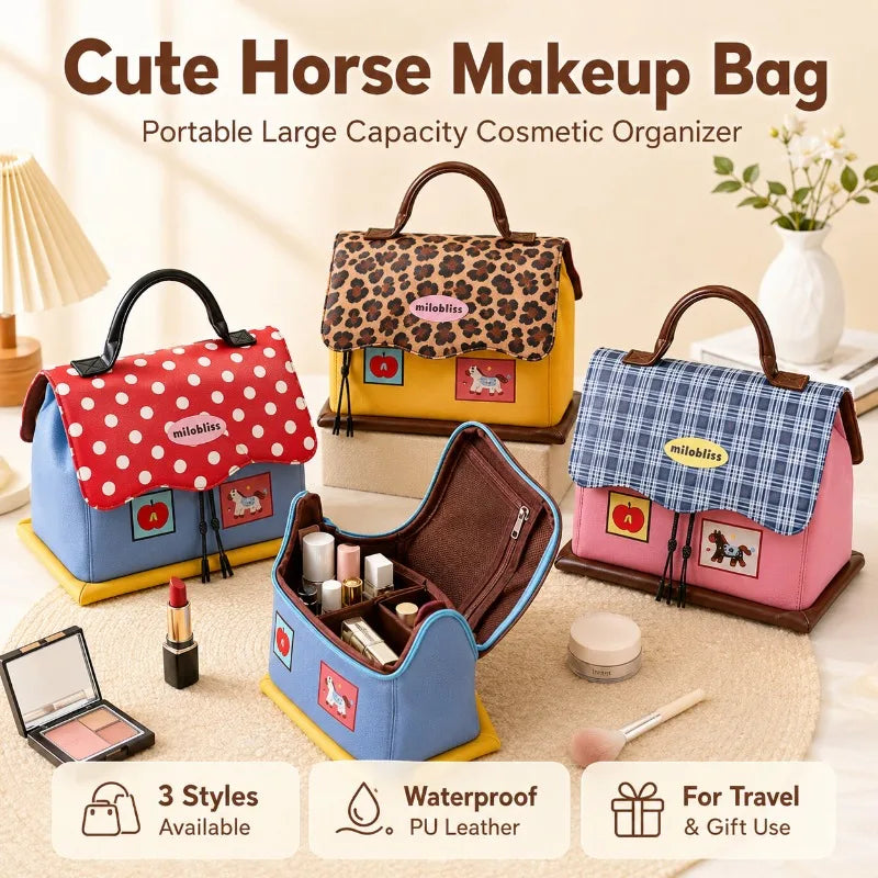 Cute Horse Makeup Bag | Waterproof PU Leather Travel Organizer Cosmetic Organizer Bag QXL