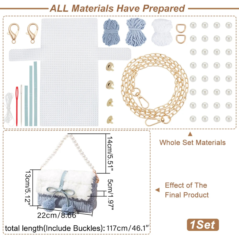 DIY Crochet Handbag Kit | Mesh Plastic Canvas Shoulder Bag DIY Crochet Craft Kit QXL AECH04-11584