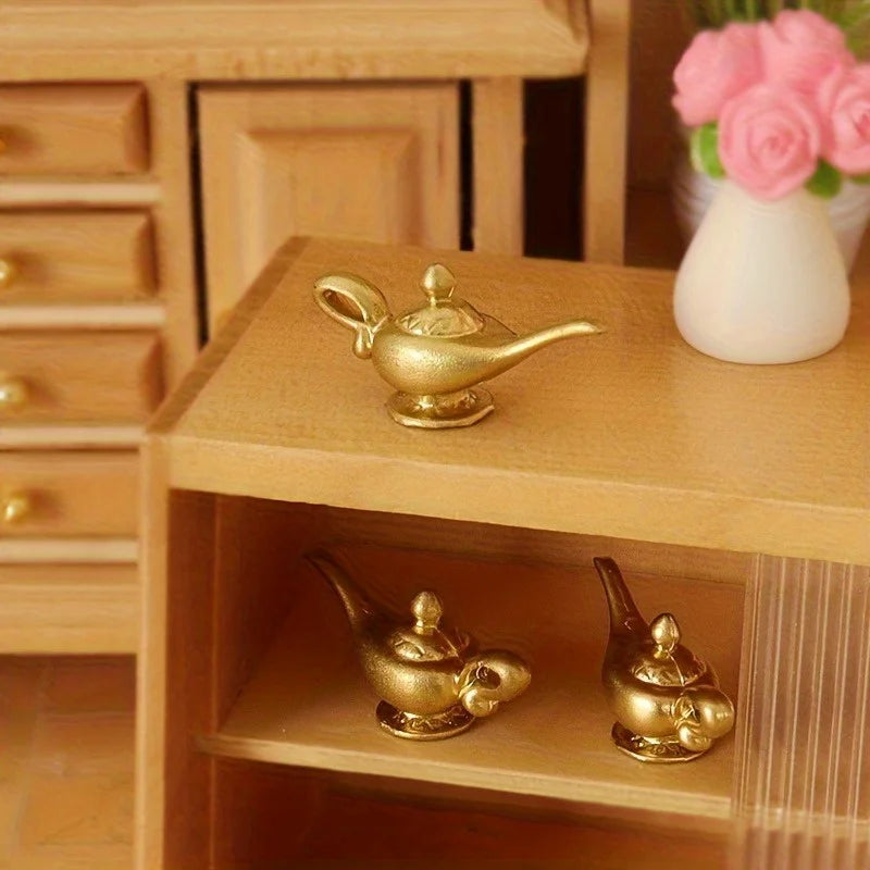 2-Pack Dollhouse Mini Golden Teapot Decorations | Resin Dollhouse Miniature QXL