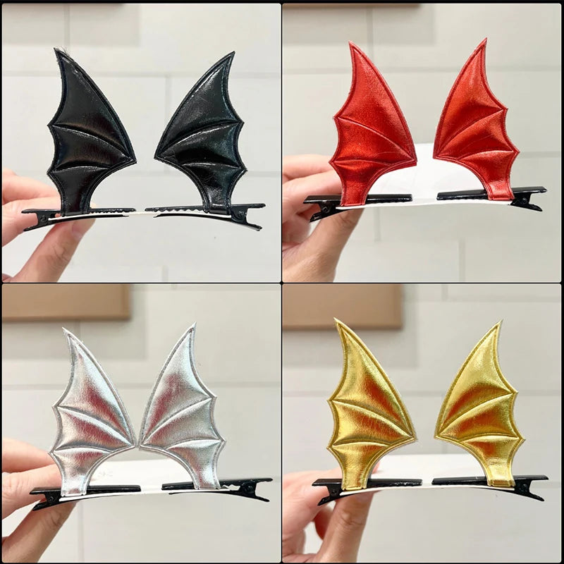 Halloween Bat Wing Hair Clips | Leather Gothic Party Clips 4-Pack Halloween Hair Clips QXL