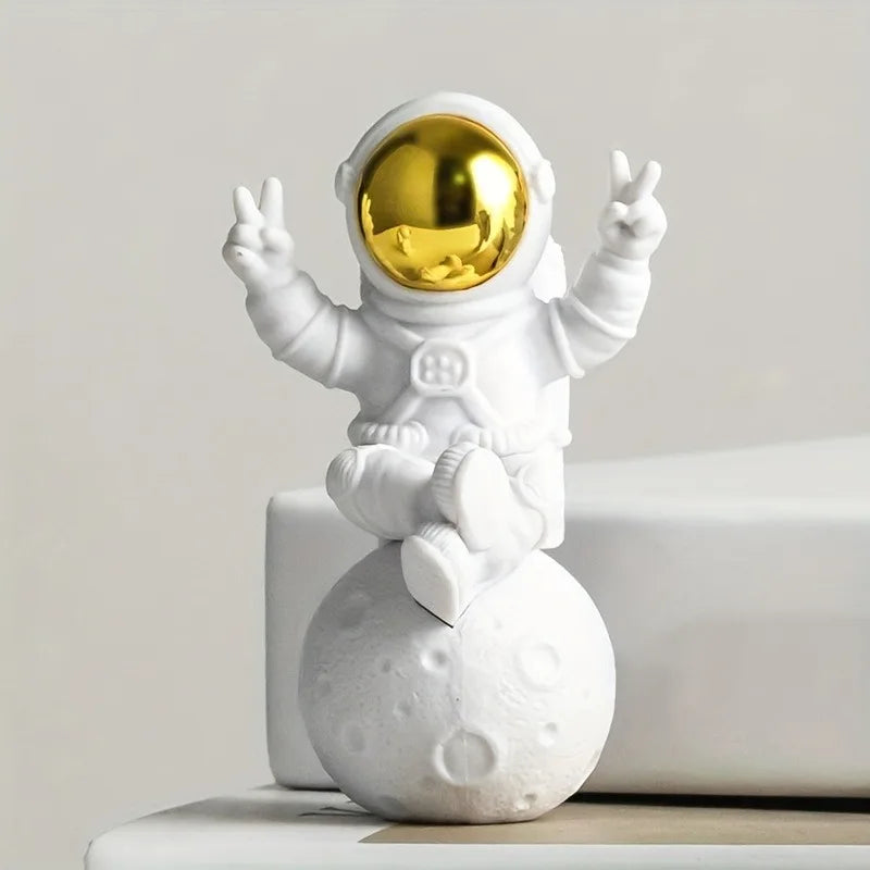 Gold Chrome Astronaut Figurine with Marble Base | Sci-Fi Decor Decorative Figurine QXL Gold