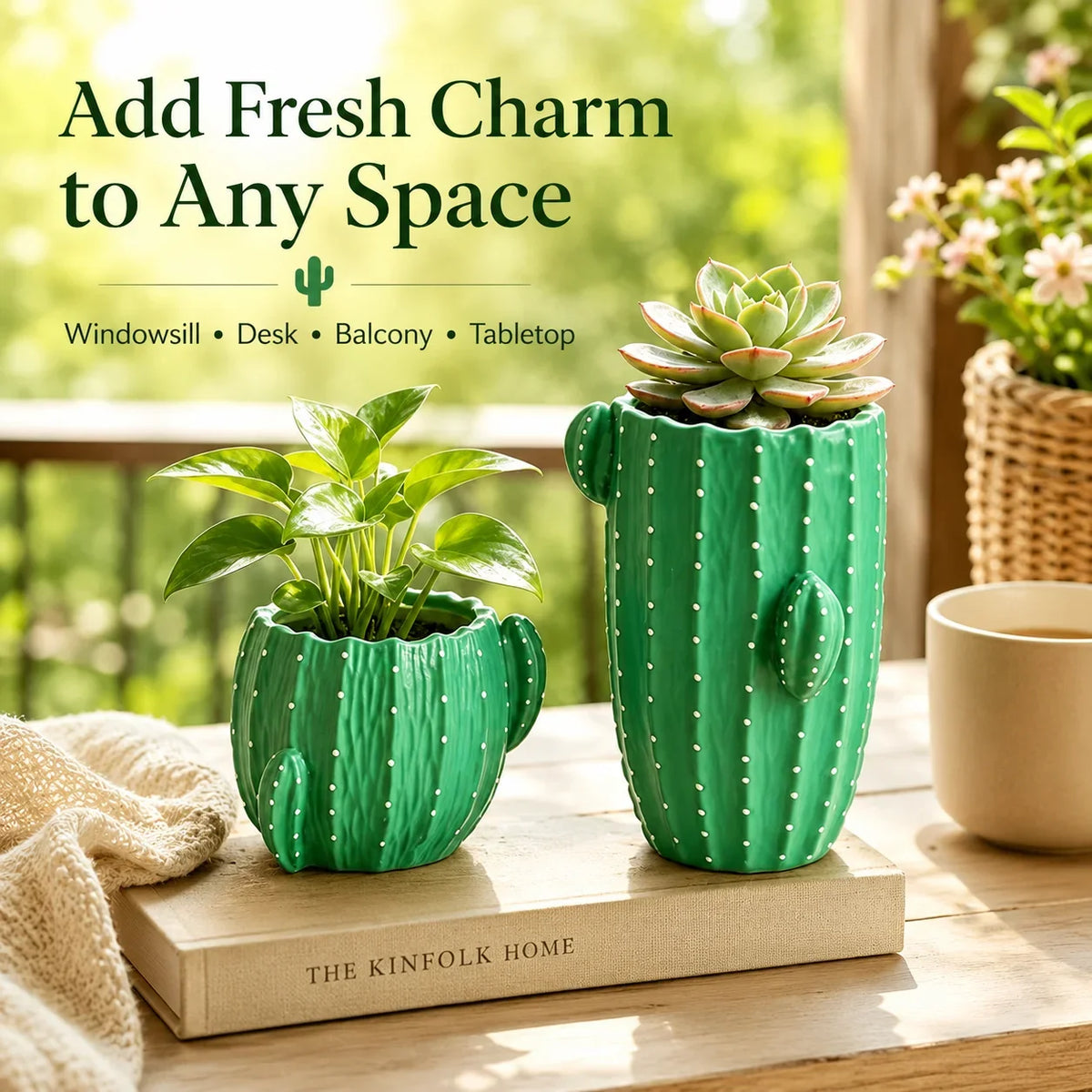 Cute Cactus Resin Planter – Small Succulent Pot for Desk & Home Decorative Resin Planter QXL