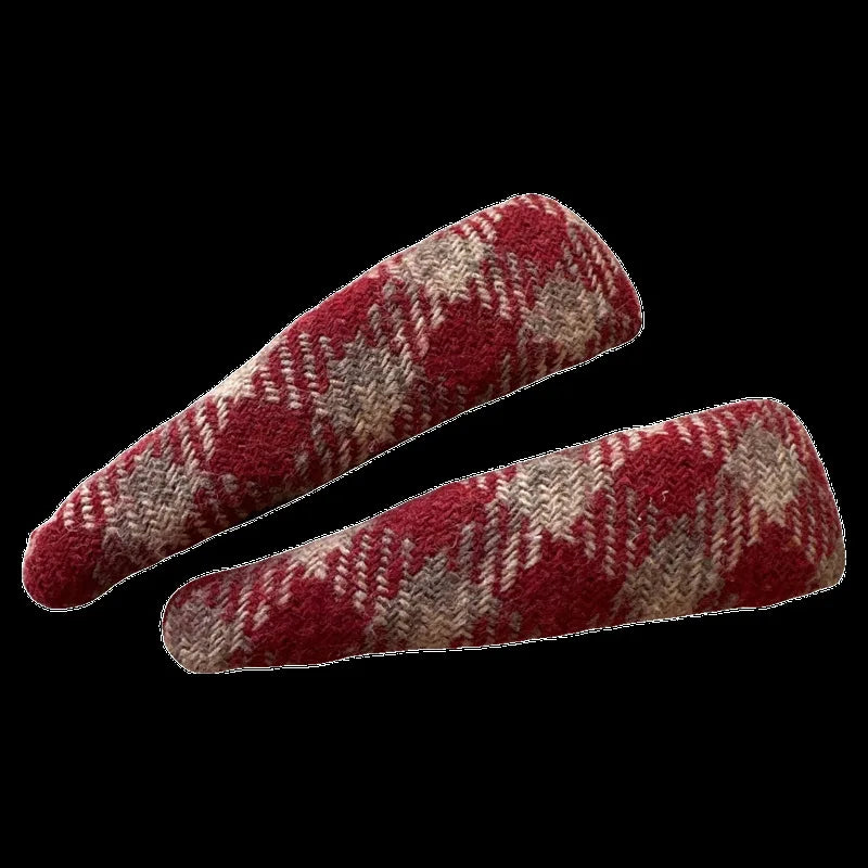 Red Plaid Tweed Hair Clips | Non-Slip Side Bang Clip Hair Clip QXL