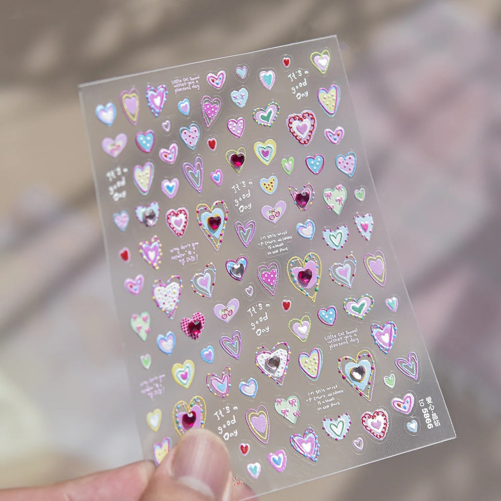 5D Heart Nail Stickers – Crystal Rhinestone Floral Decals Nail Art Stickers QXL