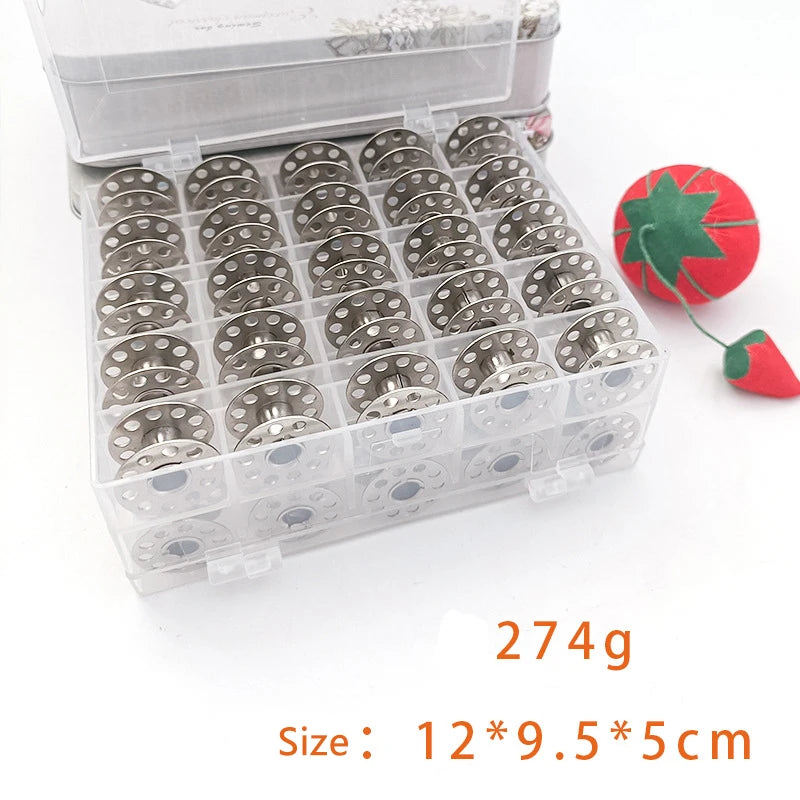 50-Grid Metal Bobbin Set with Transparent Storage Box Bobbin Storage Set QXL