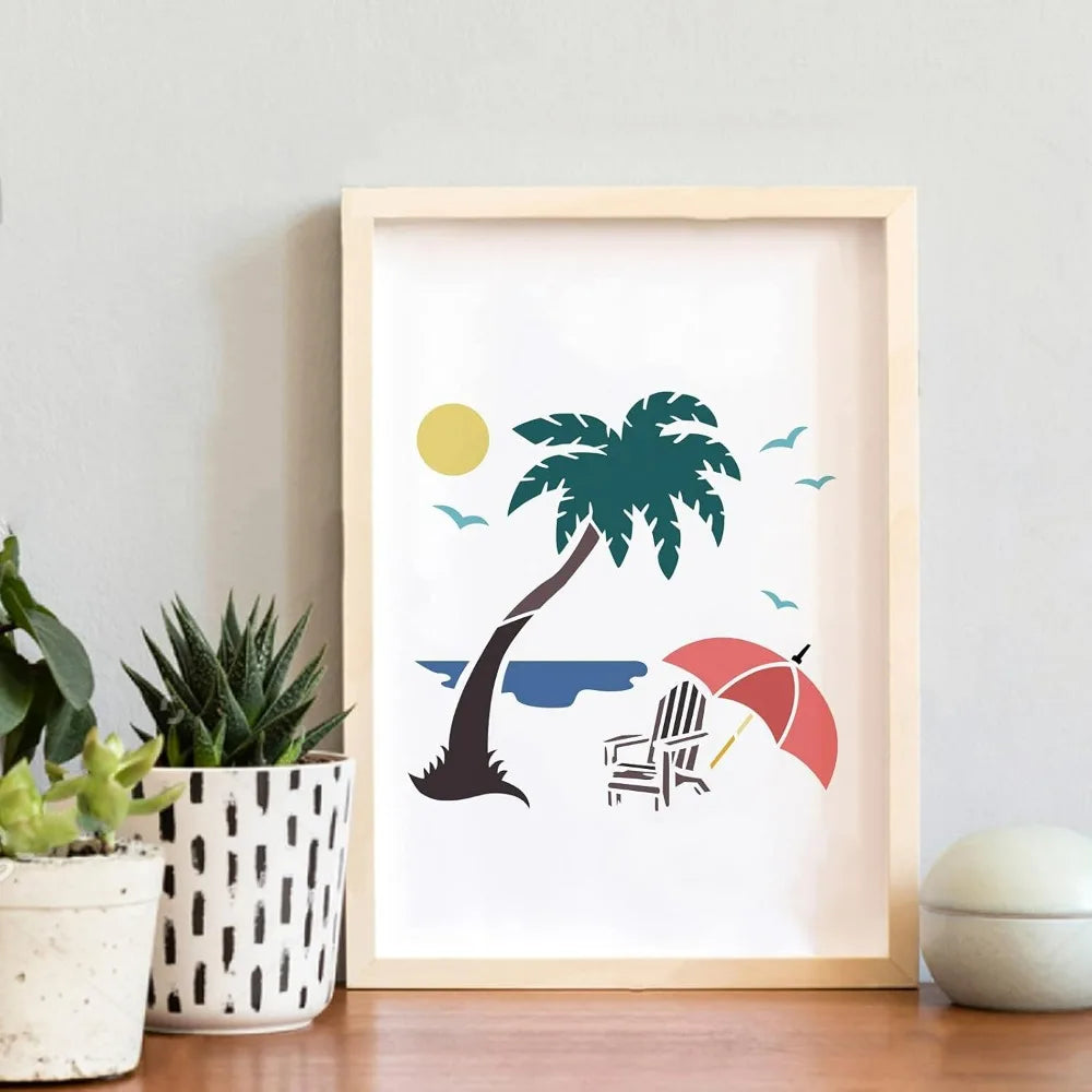 12x12" Beach & Nature Painting Stencils | 22 Reusable PET Craft Painting Stencils QXL