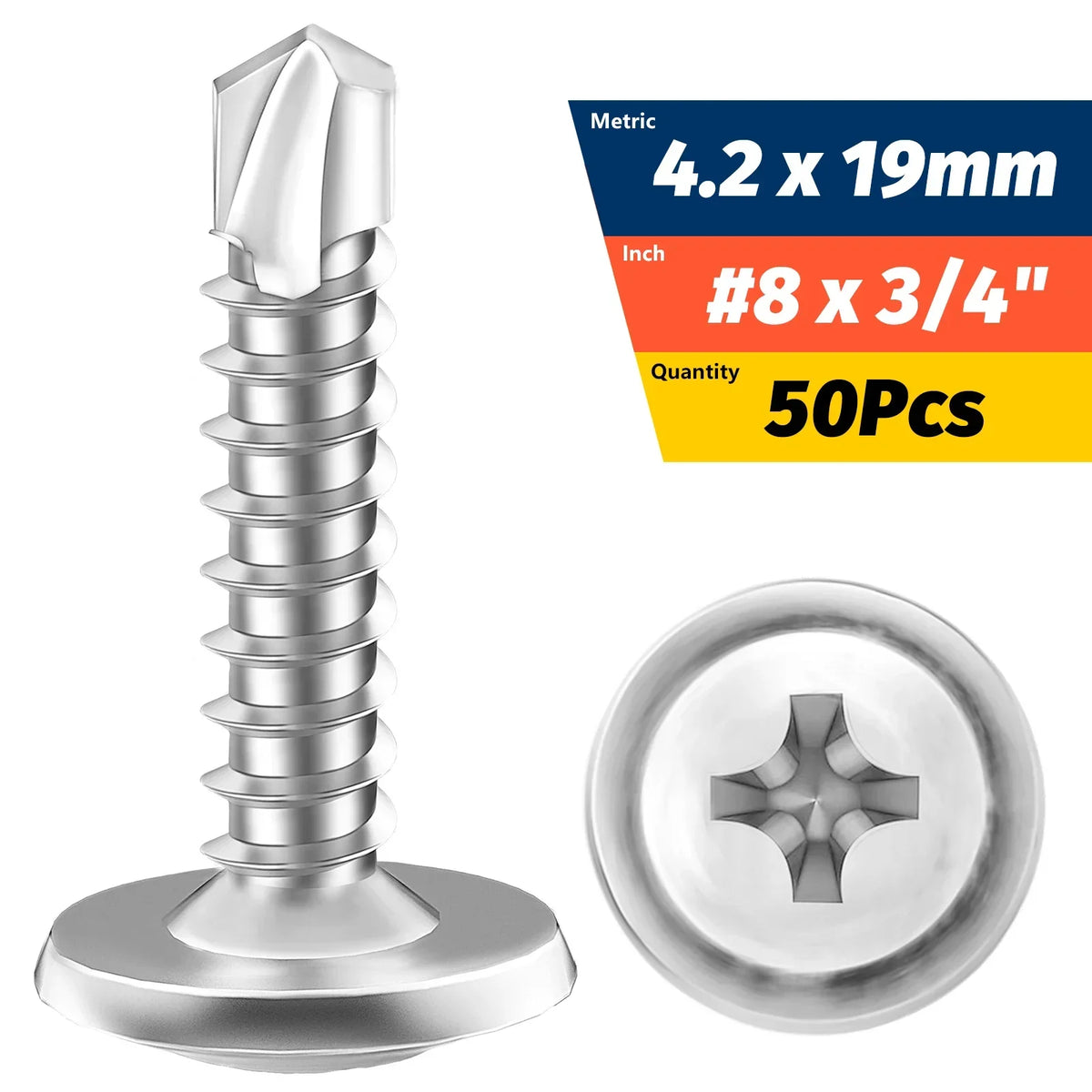 #8 M4.2 Truss Head Self-Drilling Screws | 410 Stainless 50-Pk Self-Drilling Screws QXL 4.2x19mm (8x3-4) 50 pieces